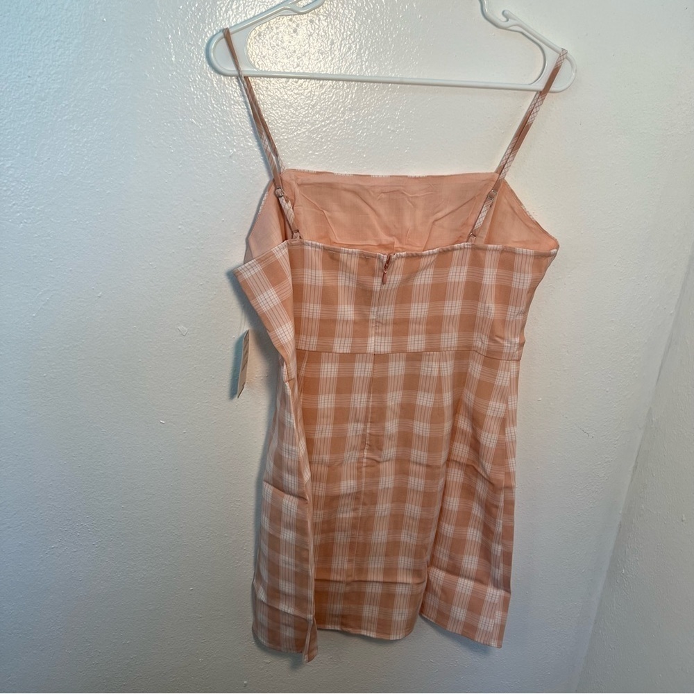 BP Women's Size Large Square Neck Sundress Coral White Gingham Plaid Stretch Y2K - Picture 10 of 14